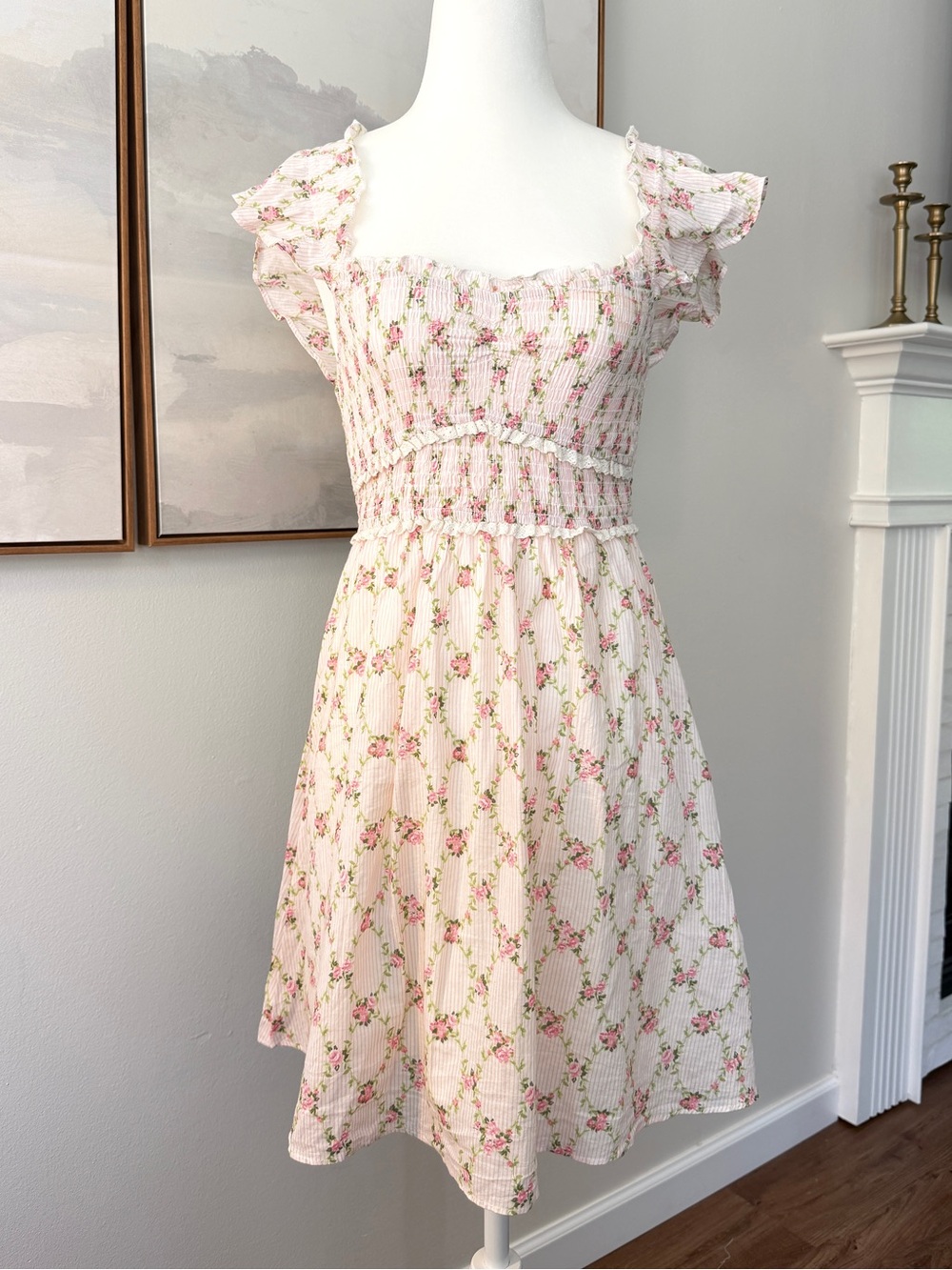 THIRTY THIRTY Floral Smocked Mini Dress XS Sundress